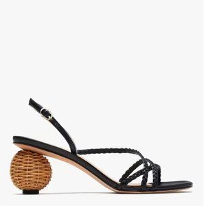 Kate Spade Valencia Sandals, Black with Woven Raffia Ball Heel, NIB ♠️♠️